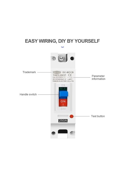 Tom7z-250/1p Dc 250v 250a Mccb Kompakt Şalter - Doğru Akım Devre Kesici