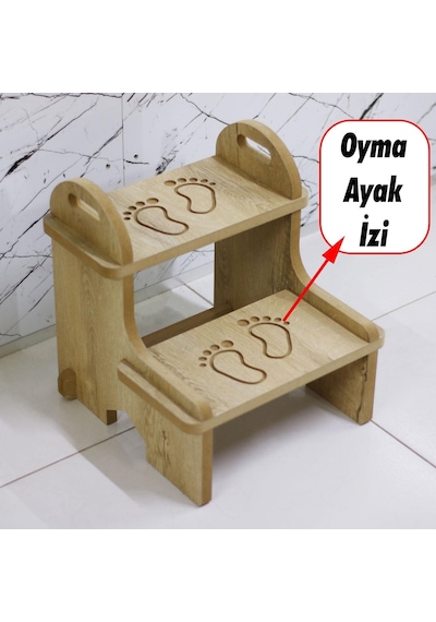 Mdf Ahşap Dekoratif Basamak Tabure Çocuk Bebek Banyo Wc Lavabo Merdiven Yükseltici Eğitici Kaymaz Taban Montessori