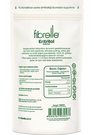 Fibrelle Eritritol Tatlandırıcı Sıfır Kalori 1 KG