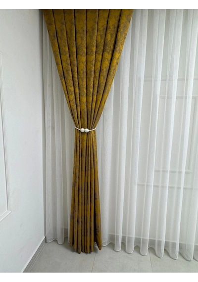 Nivemeshome İstanbul Hardal 1/3 Sık Pileli Fon Perde Apm Hardal