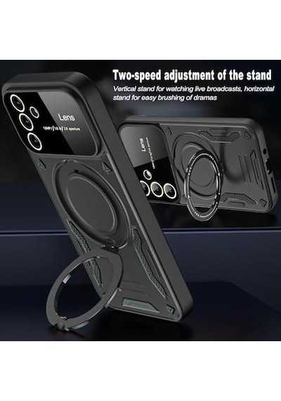 Galaxy S25 Uyumlu 360 Rotatable Manyetik Standlı Şeffaf Telefon Kılıfı Diğer