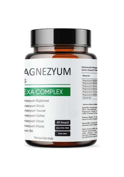 Magnezyum Plus, Hexa Complex 60 Kapsül Magnezyum,biglisinat,klorür,taurat,sülfat,sitrat,m