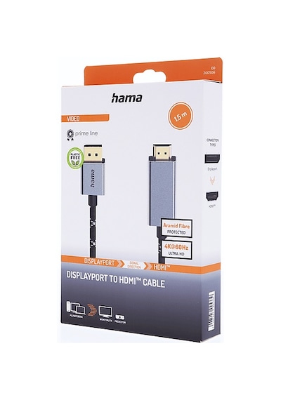 Hama Hm.200506 Displayport -hdmı Fişi Uhd 4k 1.5m Video Kablosu