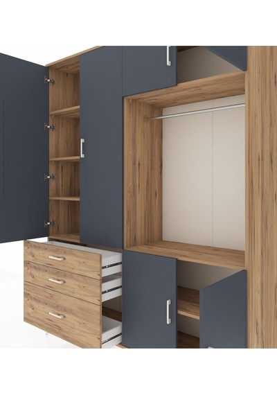 Hyperion Gardrop 7 Raflı 3 Çekmeceli Tek Askılı 176x44x221 Çam-antrasit/çam Antrasit/çam Hyperion Gardrop 7 Raflı 3 Çekmeceli Tek Askılı 176x44x221 Çam-antrasit/çam Antrasit/çam