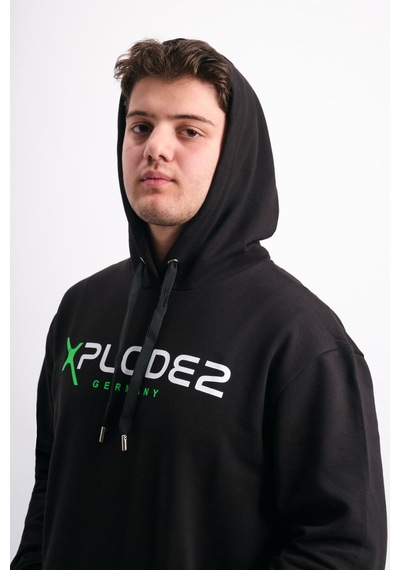 We&me Oversize Geniş Kalıp Baskılı Kapüşonlu Erkek Sweatshirt Yeşil