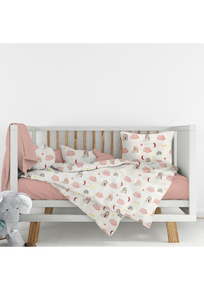 Flanel Pazen Kumaşından %100 Pamuklu Bebek Nevresim Takımı 100x150 Pudra