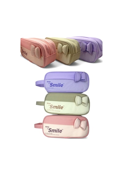 Kalem Kutusu Fiyonk Smile Geniş Kapasiteli İki Bölmeli Kalemlik - Pembe