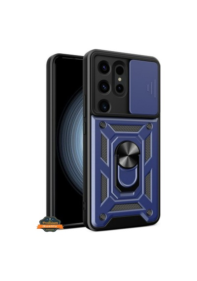 Samsung Galaxy A37 İle Uyumlu Kılıf Magnetik Standlı Kamera Korumalı Sürgülü Kapak Lacivert