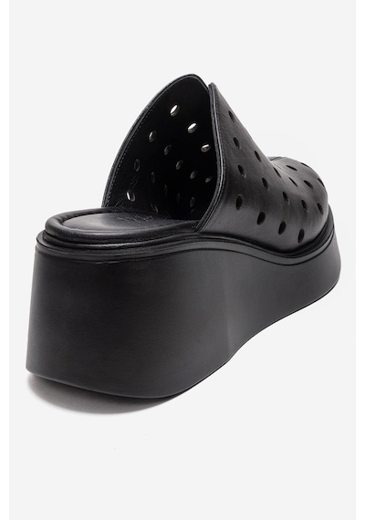 Luvishoes Nıves Siyah Hakiki Deri Delikli Kadın Dolgu Topuklu Terlik
