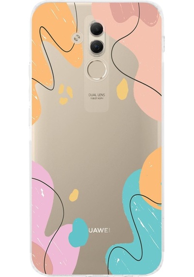 Huawei Mate 20 Lite Uyumlu Kamera Korumalı Kapak Karışık Renkler Tasarımlı Şeffaf Kılıf Şeffaf