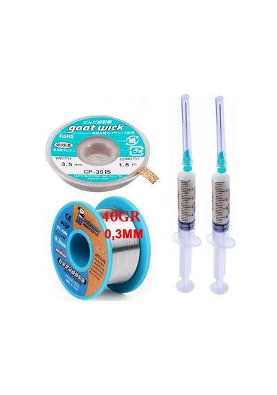 Flux Lehim Toplama,lehim Emme Fitili 3,5mm Ve Lehim Teli Mechanic 63sn/37pb 40gr 03mm 4in1st03