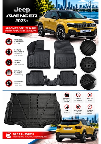 Jeep Avenger 2025 Model Havuzlu Paspas Takımı + Alt Bagaj Havuzu -modx-