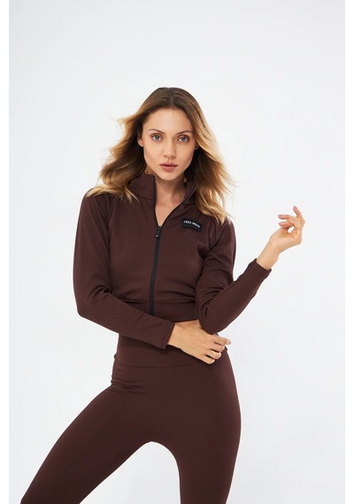 Lesa Wear Fitilli Içi Polarlı Yumuşacık Şardonlu Kaşkorse Crop Likralı Hırka Kahverengi