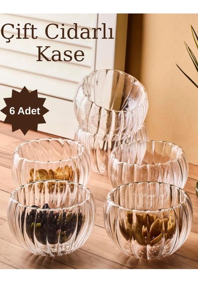 6'lı Çift Cidarlı Cam Sosluk Reçellik Drajelik Lokumluk Mini Kase 6.1 X 4 Cm Çok Renkli