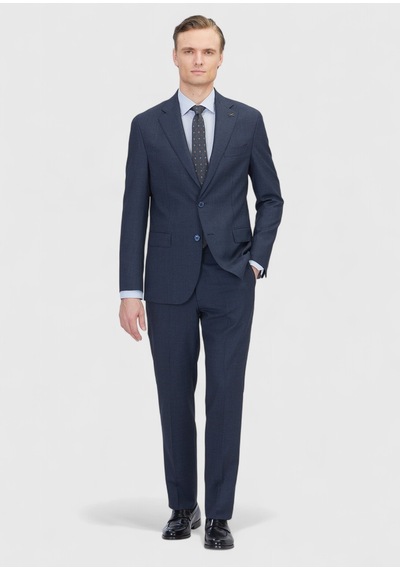 Ramsey Lacivert Desenli Zeroweight Slim Fit %100 Yün Takım Elbise