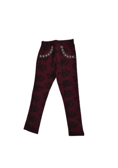 Timi Kids Kız Çocuk Tayt Kışlık Kalın Dokuma Kumaş Cebi Boncuklu Bordo 8-9 Bordo