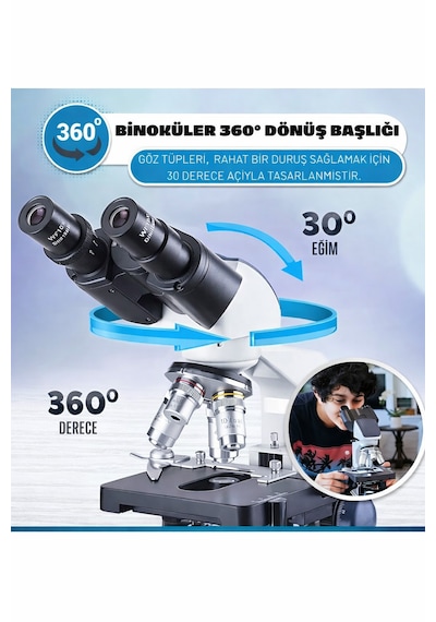 2500x Binoküler Biyolojik Mikroskop Usb Kameralı Pc/mac Destekli 4 Objektif + Yazılım