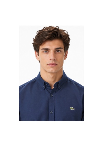 Lacoste Mens Slim Fit Navy Shirt Dar Kesim Pamuklu Erkek Gömlek Lacivert