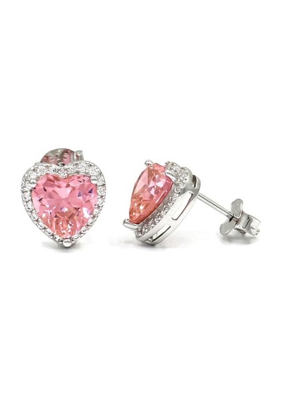 Heart Pink Aleksandrit İthal Gümüş Küpe-735 Silver