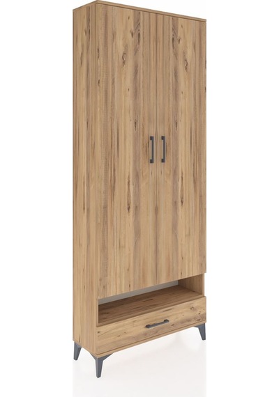 Arges Dolap 6 Raflı Tek Çekmeceli 2 Kapaklı 88x30x221 Çam-çam Çam