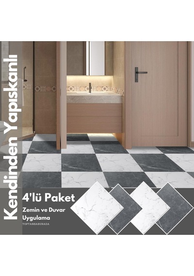 Technosmart 4adet 30cm 30cm Kendinden Yapışkanlı Lvt Zemin Ve Duvar Kaplama Mutfak Banyo Karo Stickr