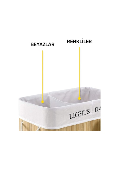 Honolulu Bambu 100l Çift Yıkanabilir Bölmeli Kirli Çamaşır Sepeti Klasik