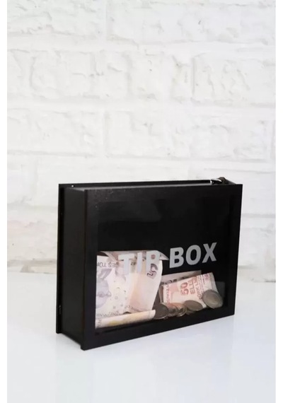 Kumbara Ahşap Önü Şeffaf Pleksili Özel Yapım Kilitli Siyah Tip Box Cn