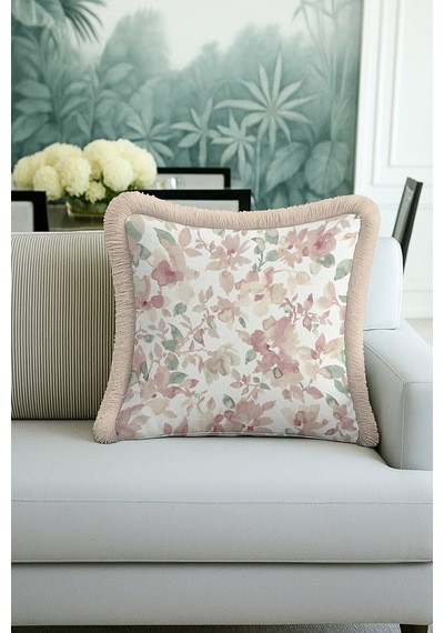 Pastel Çiçek Bahçesi Saçaklı Yastık Kılıfı - Soft Romantik Vintage Pudra Bej Püsküllü Kırlent Kılıfı Sedefli Grili Şeftali Pastel Çiçek Bahçesi Saçaklı Yastık Kılıfı - Soft Romantik Vintage Pudra Bej Püsküllü Kırlent Kılıfı Sedefli Grili Şeftali