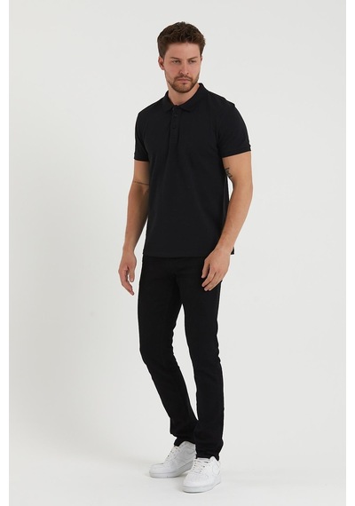 Erkek Regular Fit Polo Yaka Nakışlı T-shirt Siyah