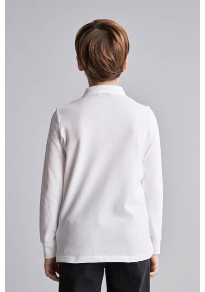 Defacto Uzun Kollu Beyaz Erkek Çocuk Polo Yaka T-shirt L0288a6/wt34