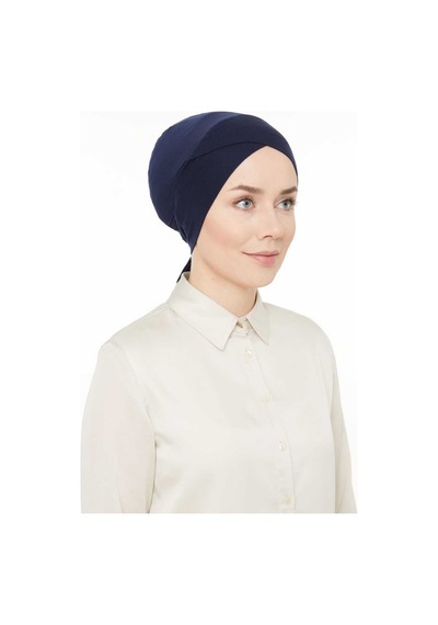 Melodi Scarf Fileli Dikişsiz Çapraz Bone Lacivert Lacivert