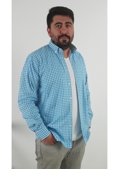 Tousus Regular Fit Pitikareli Likralı Erkek Gömlek Kls-4005-tss Turkuaz