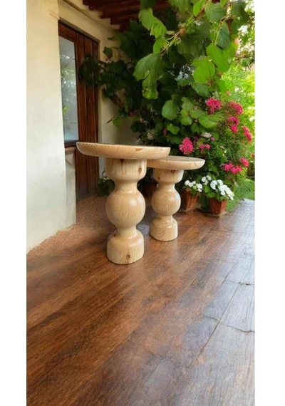 Modern Masif Ahşap Yan Sehpa 2 Li Naturel Renk Doğal Zigon Sehpa Takımı - Wooden Side Table Naturel