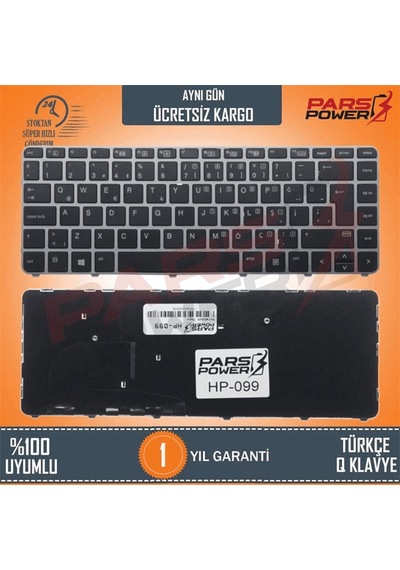 HP Uyumlu EliteBook 840 G4 (Z9G66AW) Notebook Klavye (Siyah TR) (Pars Power) Gümüş Çerçeveli 134658