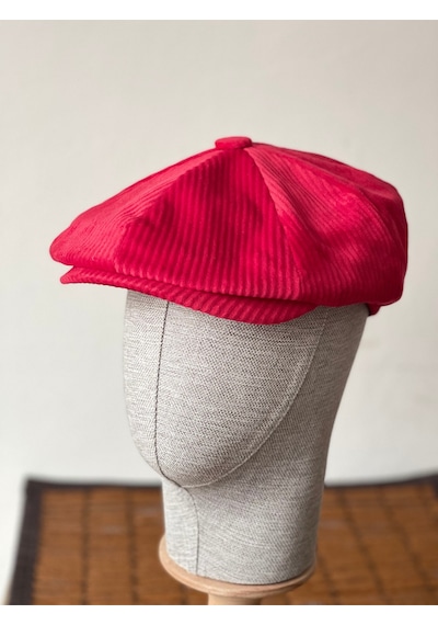Aida Jewelss Kışlık Kadife Ingiliz Kasket Peaky Blinders Model Erkek Kasket Dökümlü Kadife Kasket Kırmızı