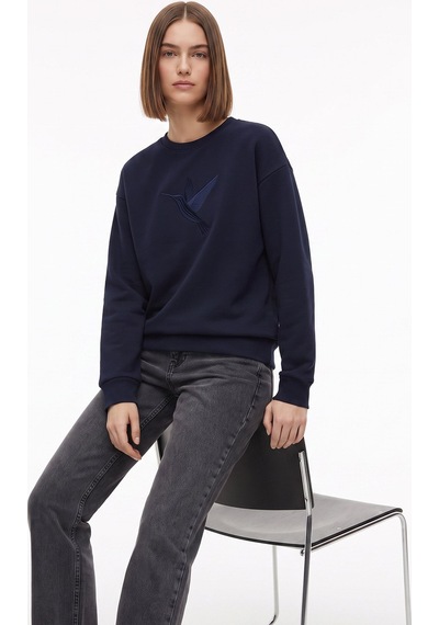 Fabrika Lacivert Kadın Bisiklet Yaka Loose Fit Nakışlı Sweatshirt F6wl-swt0087