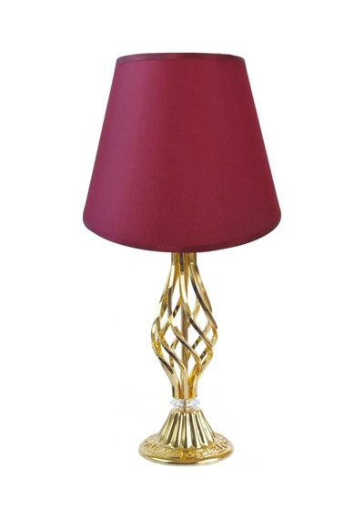 Bordo Kumaş Başlık Gold Burgu Ayaklı Modern Abajur 50x25 Cm