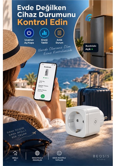 Wifi Güç Ölçer Akıllı Priz 16a Fonri, Tuya, Smart Life, Google Assistant, Amazon Alexa Destekli