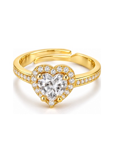 Esoo Jewelry Zirkon Taşlı Ayarlanabilir Kadın Yüzük Altın Renk Pirinç - Şeffaf Zirkon
