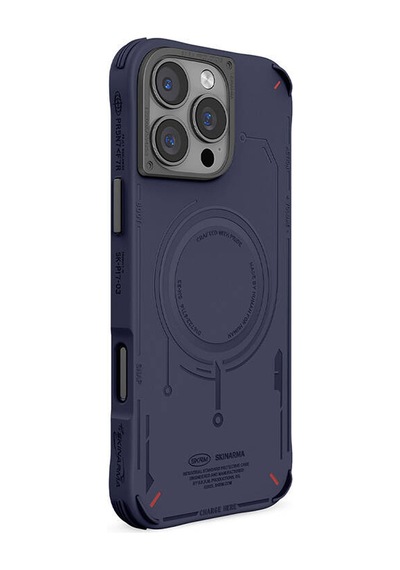 Apple iPhone 16 Pro Max Uyumlu Kılıf Magsafe Özellikli Metal Kamera Çerçeveli Skinarma Mecha Serisi Mavi