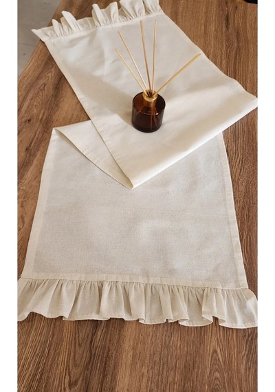 Fırfırlı Keten Runner - 40x110 Cm - Krem Fırfırlı Keten Runner Cappucino