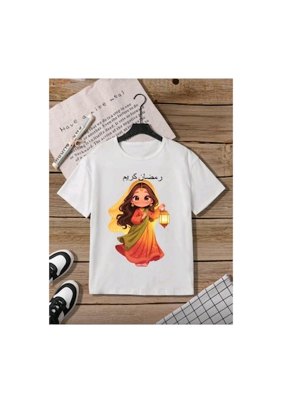 Stil-x Ramazan Bayramı Baskılı Kız Çocuk Tshirt, %100 Pamuklu Kumaş Beyaz-10