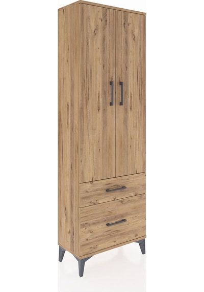 Arges Dolap 4 Raflı 2 Çekmeceli 2 Kapaklı 60x30x182 Çam-çam Çam