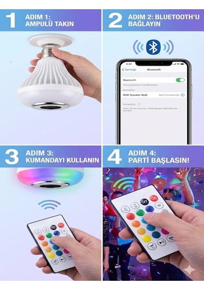 Bluetooth Hoparlörlü Rgb Led Akıllı Ampul Renkli Müzikli Lamba Uzaktan Kumandalı E27 Duy