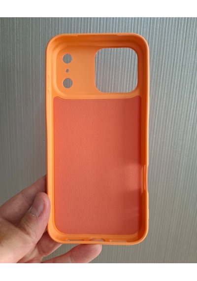 Apple Uyumlu iPhone 17 Pro Max Logolu İçi Kadife Silikon Lansman Kılıf Turuncu
