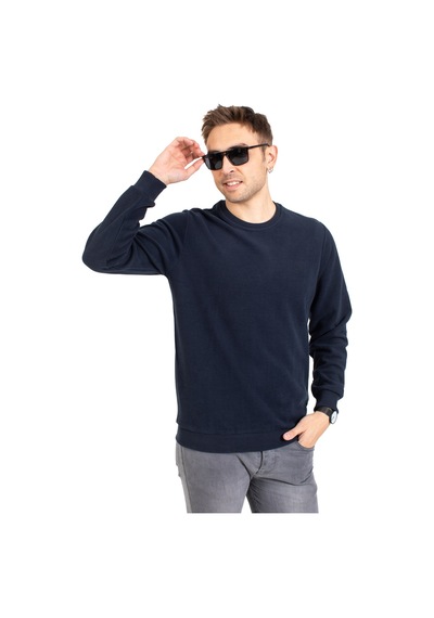 Erkek Klasik Regular Kalıp Pamuklu Selanik Yuvarlak Yaka Sweatshirt 1111-Lacivert-Lacivert