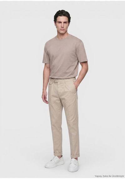 Ramsey Bej Düz Bisiklet Yaka %100 Pamuk T-shirt bej beige