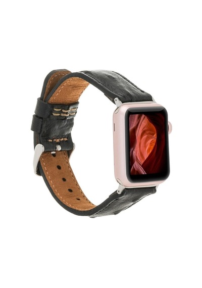 Bloominband Charcoal Noir Deri  Apple Watch Uyumlu Kordonu-44/45/46/49mm
