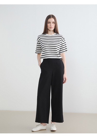 Lcw Modest Siyah Beli Lastikli Geniş Paça Kadın Pantolon
