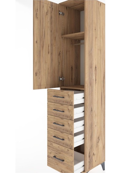 Hyperion Dolap 2 Raflı 5 Çekmeceli Tek Askılı 44x44x221 Çam-çam Çam